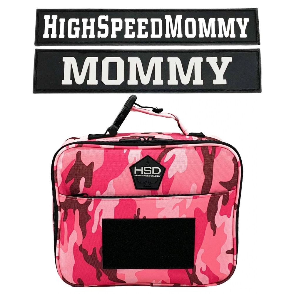 Small Pink Camo Lunch Bag + 2 Mommy Patches Bundle