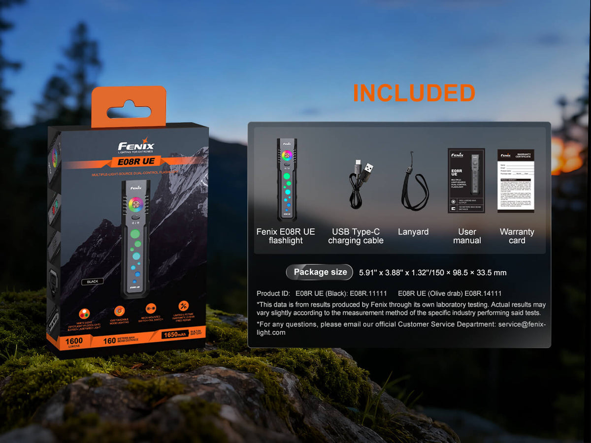 Fenix E08R UE Multi-Light EDC Flashlight With Red Light &amp; Green Laser