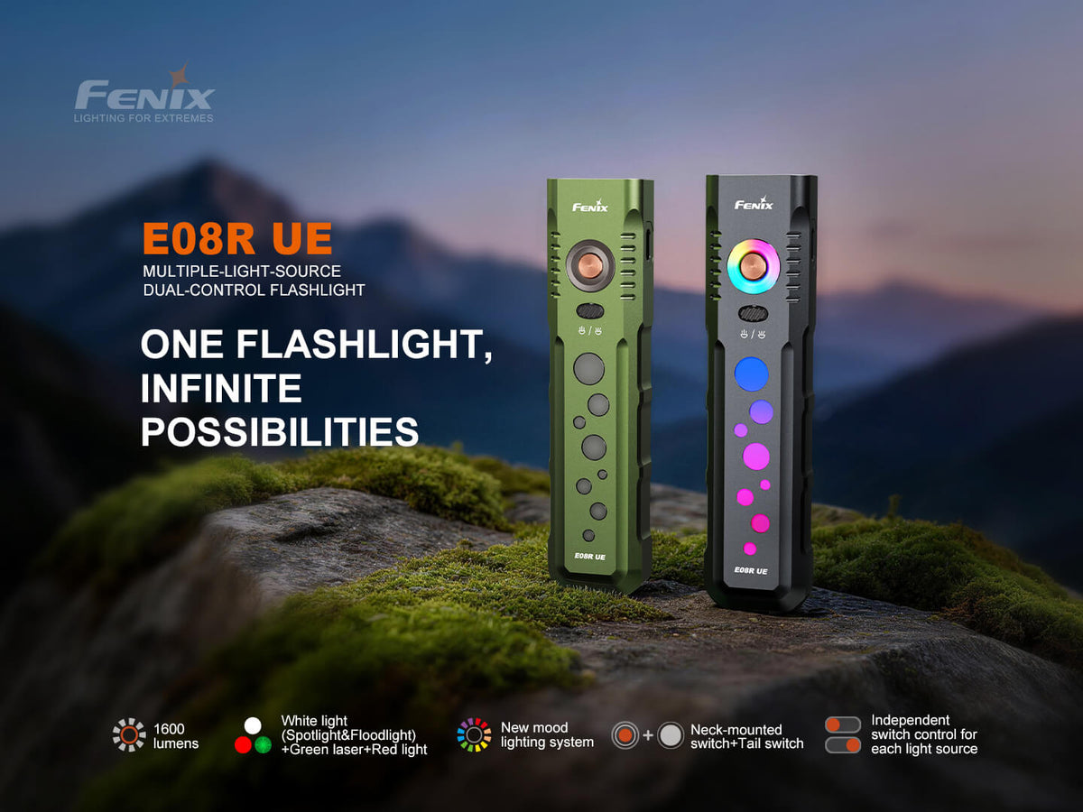 Fenix E08R UE Multi-Light EDC Flashlight With Red Light &amp; Green Laser