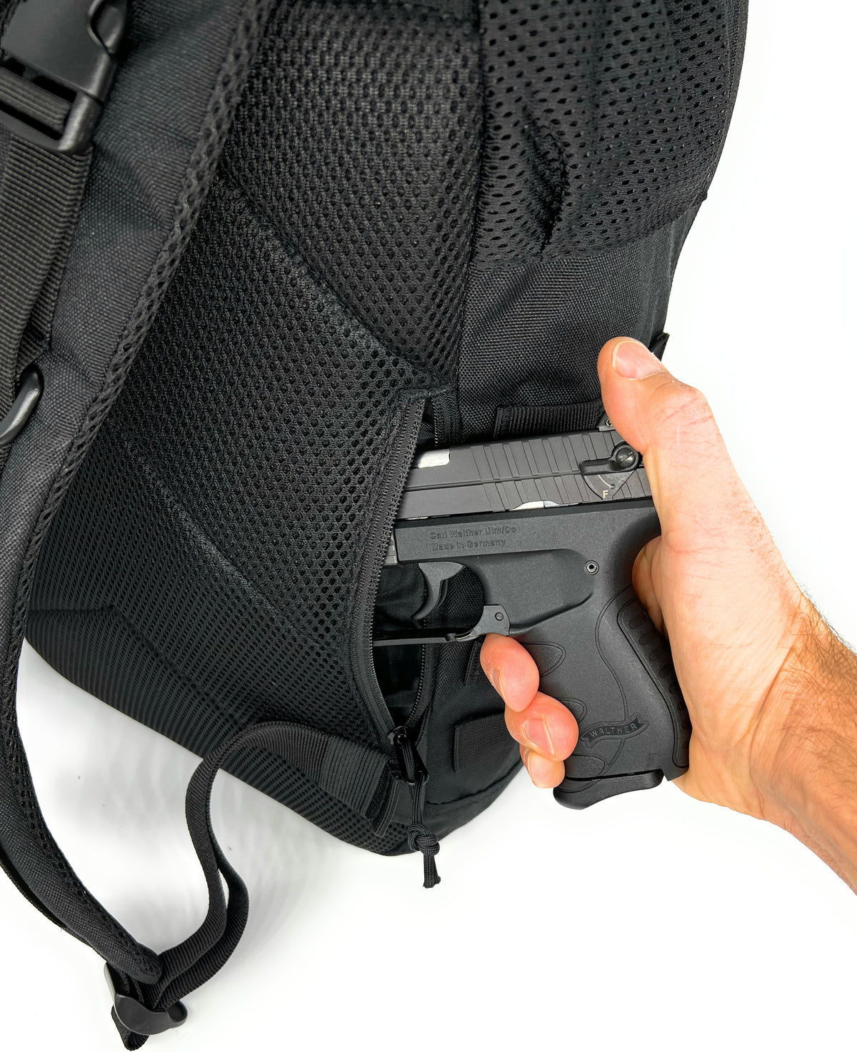 Compact Diaper Bag Backpack - Black - pocket with weapon