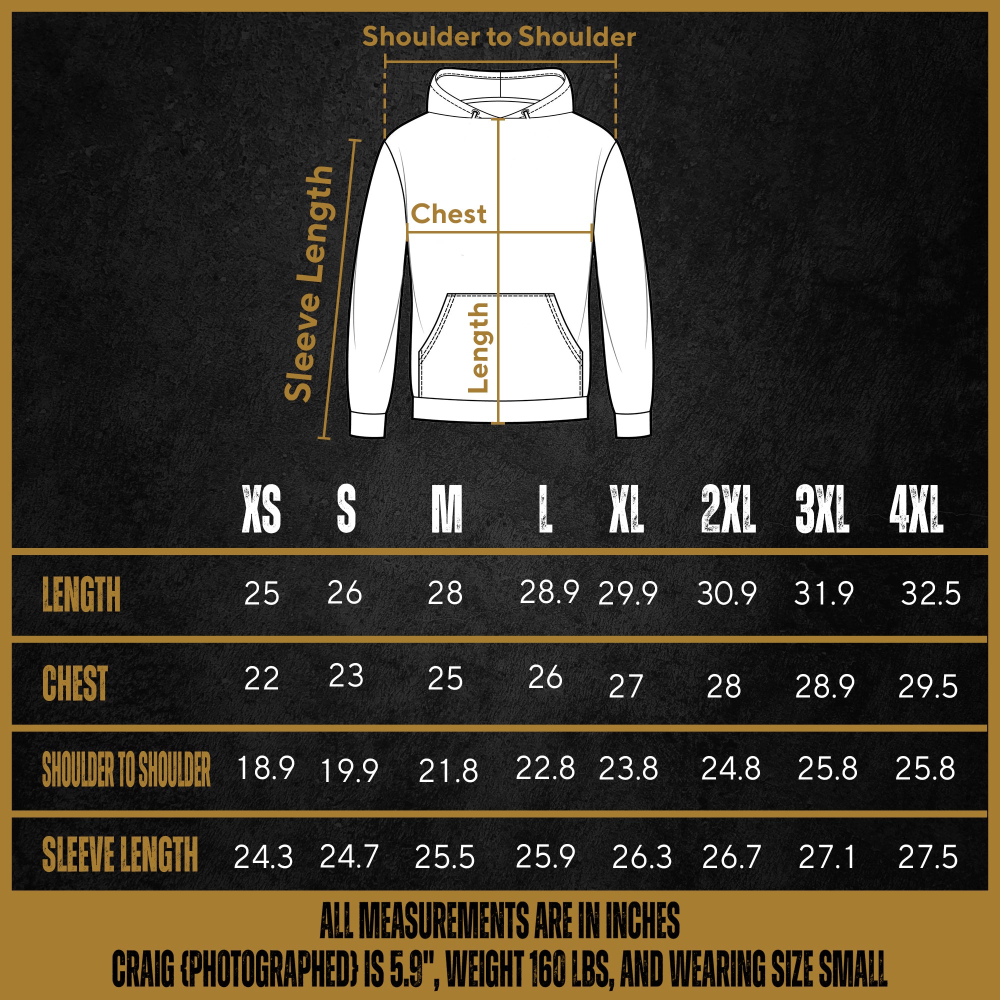 Woobie Hoodie Size Chart